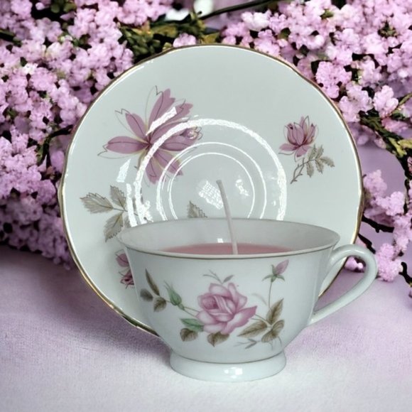 Hand Crafted Other - Vintage HandmadeTeacup Candle Saucer Set with Artisan Hand Poured Soy Candle